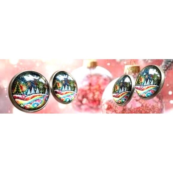 Christmas Tree Earrings New Festive Party Small Posts Winter Holiday Celebration - Picture 6 of 10